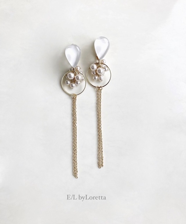 Shizuku pearl chain pierce/earring(White) [cc]