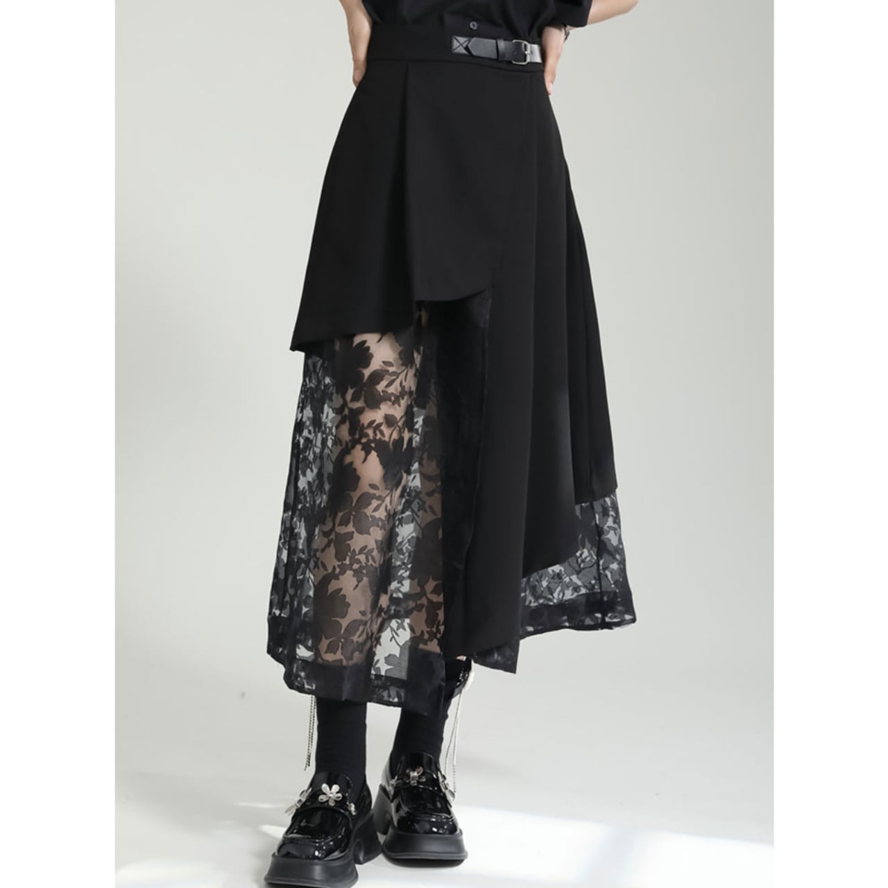 layered design asymmetric midi skirt 00058