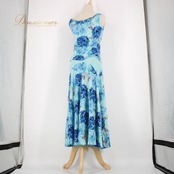 社交ダンス 衣装 スタンダード 上下セット ツーピース レッスンウェア パーティ衣装 Leirena レイリーナブルー系 青 水色 花柄 派手 トップス スカート セットアップ フラワー柄 軽量 伸縮性あり ウエストゴム ルームウェア おしゃれ お出かけ ダンス練習 衣装セット フォーマル スタイリッシュ 快適 かわいい 体型カバー