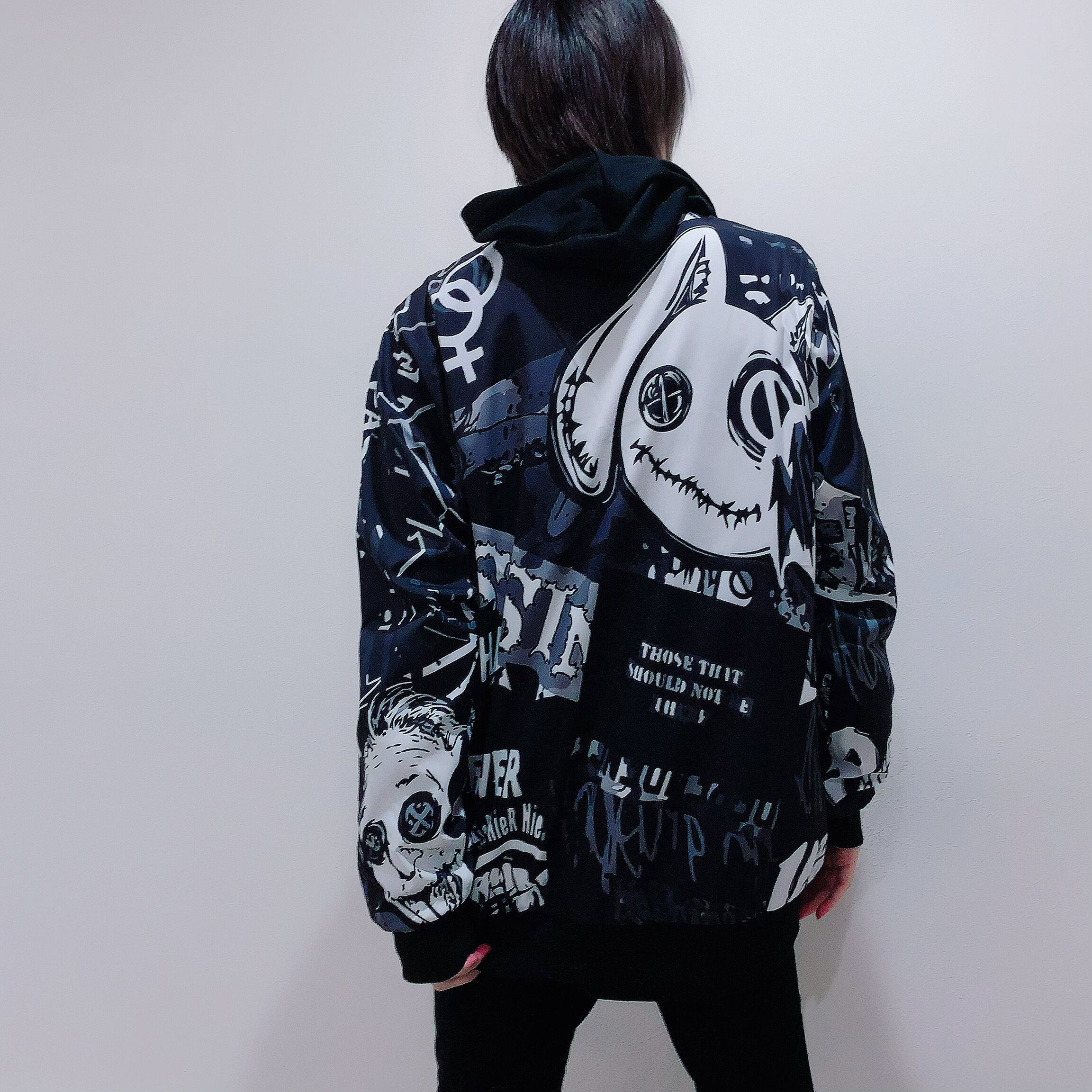 NieR ORIGINAL BLOUSON JACKET モノクロ総柄ブルゾン