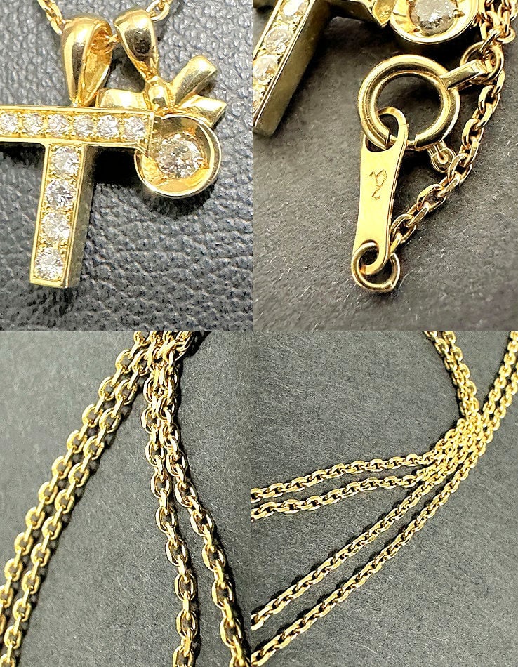 EYEFUNNY アイファニー K18 YG ダイヤモンド T クロス ネックレス