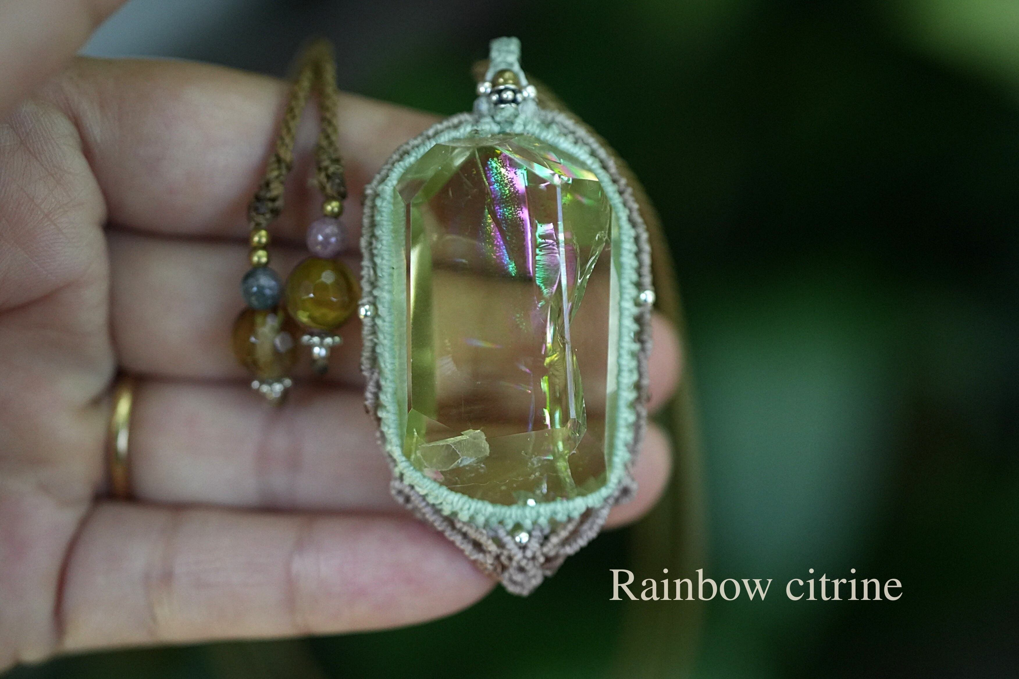 虹入り★シトリン原石 マクラメネックレス 2065