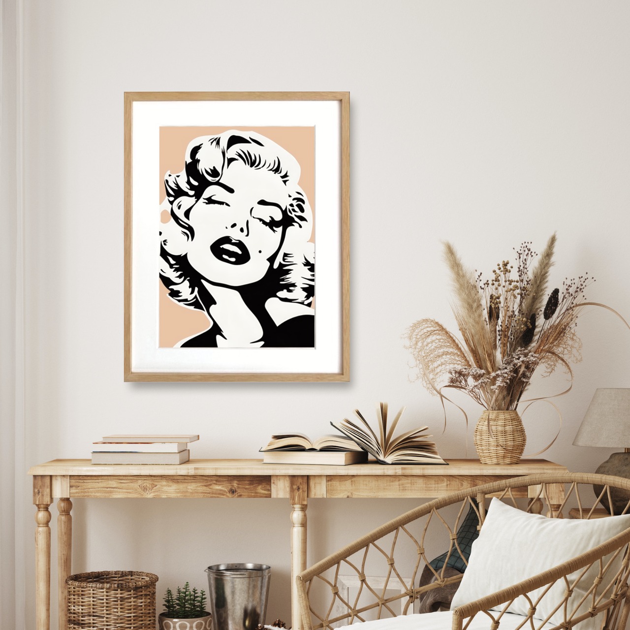 Monroe Love|ピーチカラーが映えるモダンポップアートポスター|上品で柔らかな印象を添えるおしゃれインテリアA2ポスター