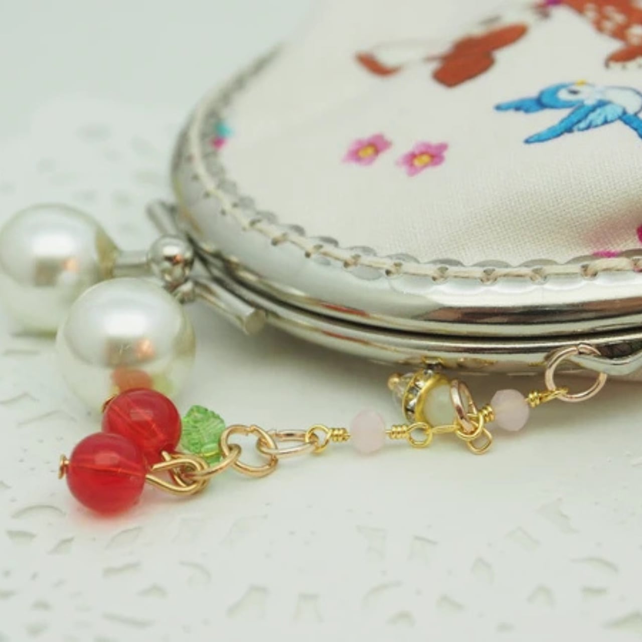 【ハンドメイド】がま口ポーチ コインケース|おとぎの森の動物たち バンビ(口金8.5cm)