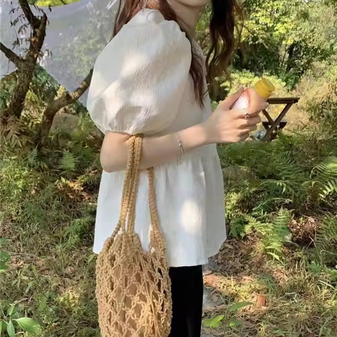 パフスリーブバックリボンブラウス