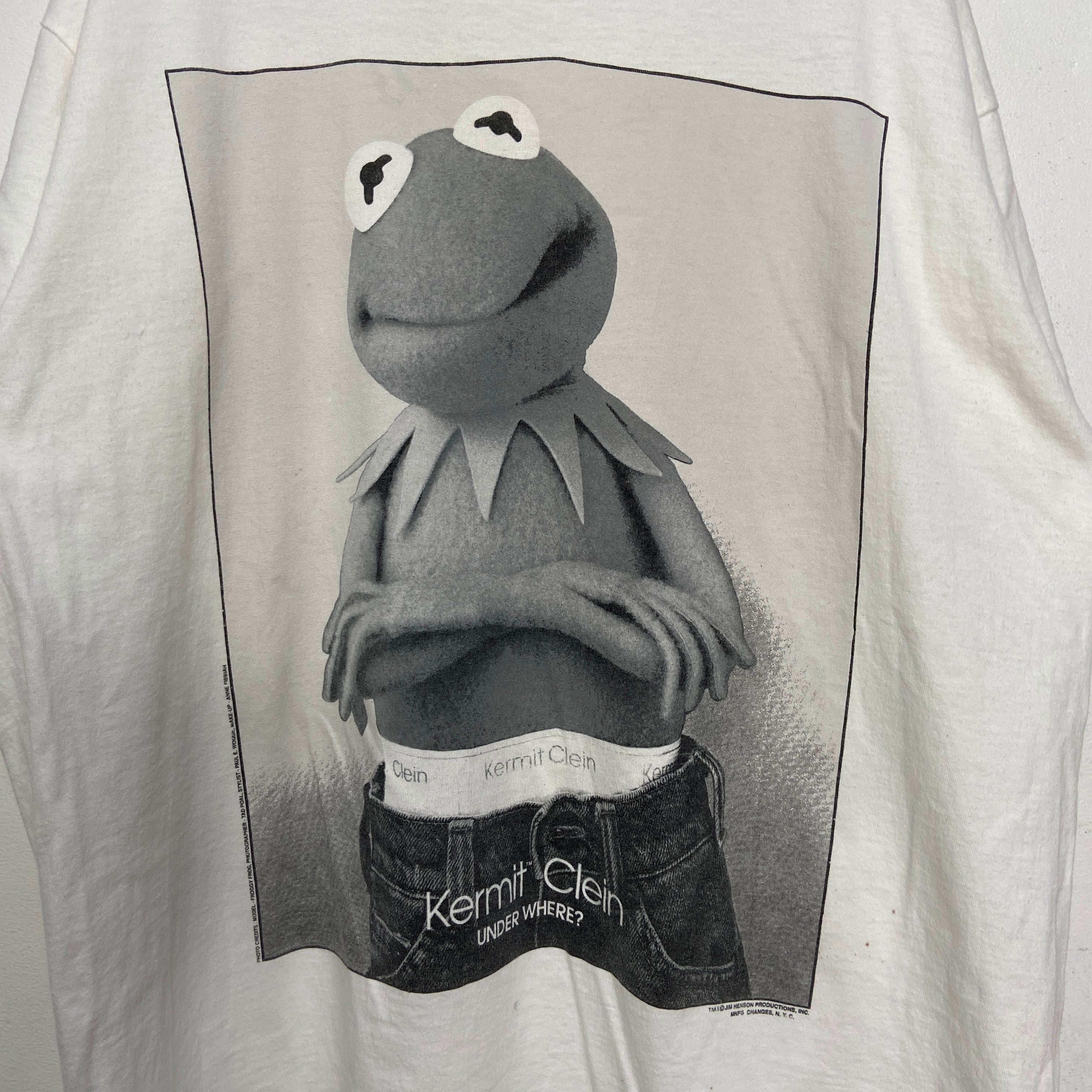希少 90s USA製 カーミット キャラクターTシャツ パロディ 白 XL