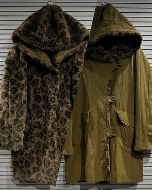 【X VINTAGE】Leopard Faux Fur × Nylon Hooded Coat