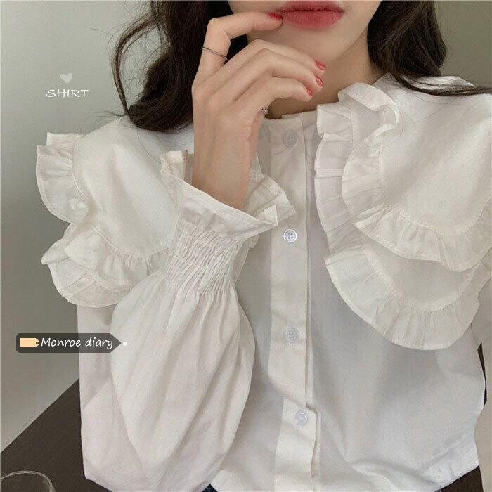 ホワイトシャツ オータムウィンターカラートップス ロング 秋物 冬物 モンロー84768112807