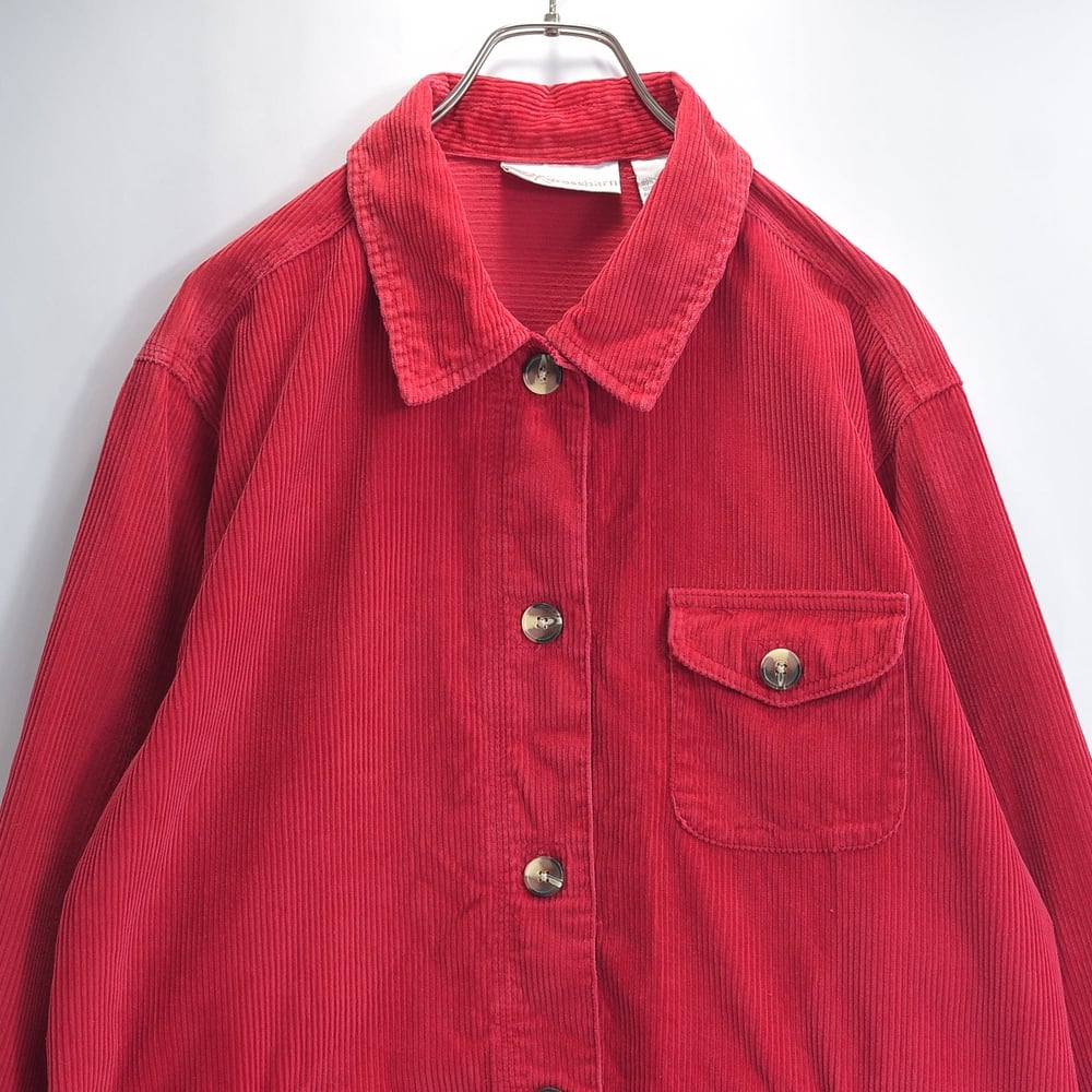 90s dressbarn ドレスバーン コーデュロイシャツジャケット 太畝 ポケット ルーズシルエット 羽織り レッド USED ヴィンテージ ビンテージ 古着 レディース XL相当