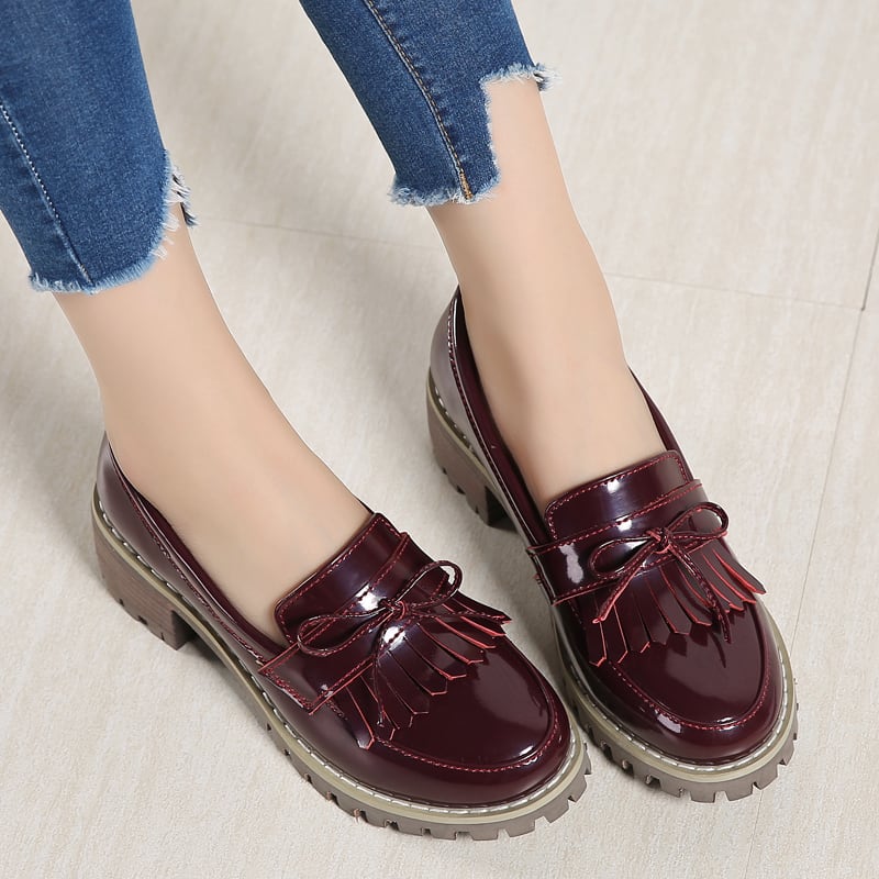 【新作】【送料無料】 本物の革のパンプス女の子のかかとメアリージェーンの靴女性の浅いパンプス高級ローファーの靴パーティーシューズ レザー 天然 10b462700148701