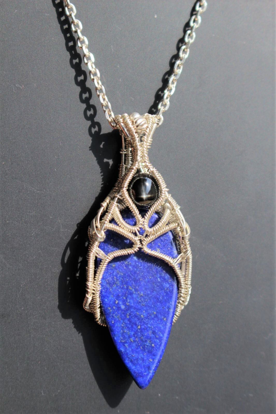 Lapis lazuli & Blackstar silver925 wirewrapping pendant