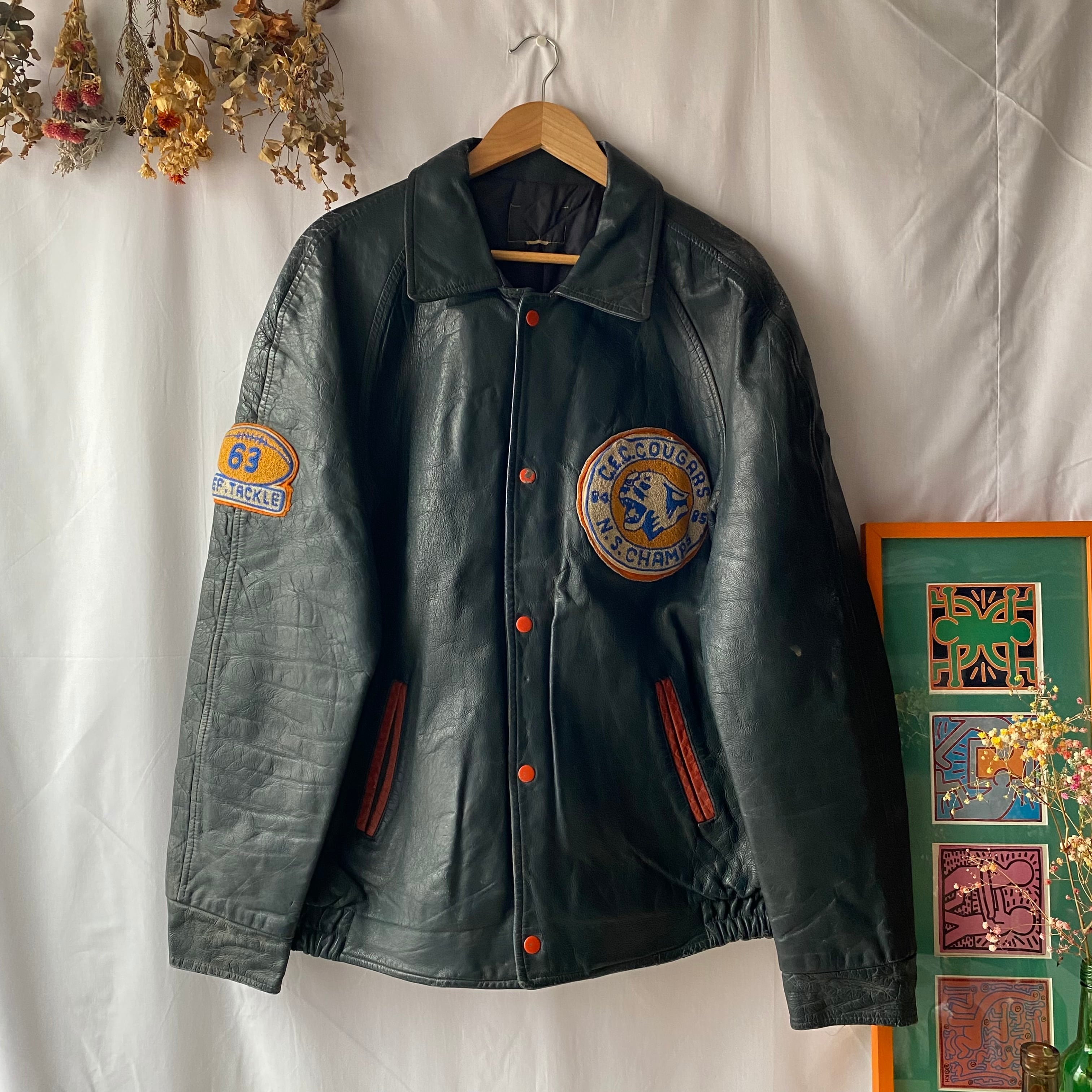 70s Vintage オールレザー スタジャン アワードジャケット 本革 70s ビンテージ 本革 オールレザースタジャン アワードジャケット