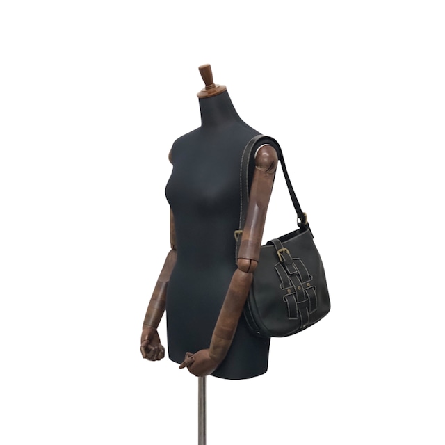 CELINE セリーヌ ブラック レザー フロントバックル セミショルダー vintage ヴィンテージ オールド f5ds3s