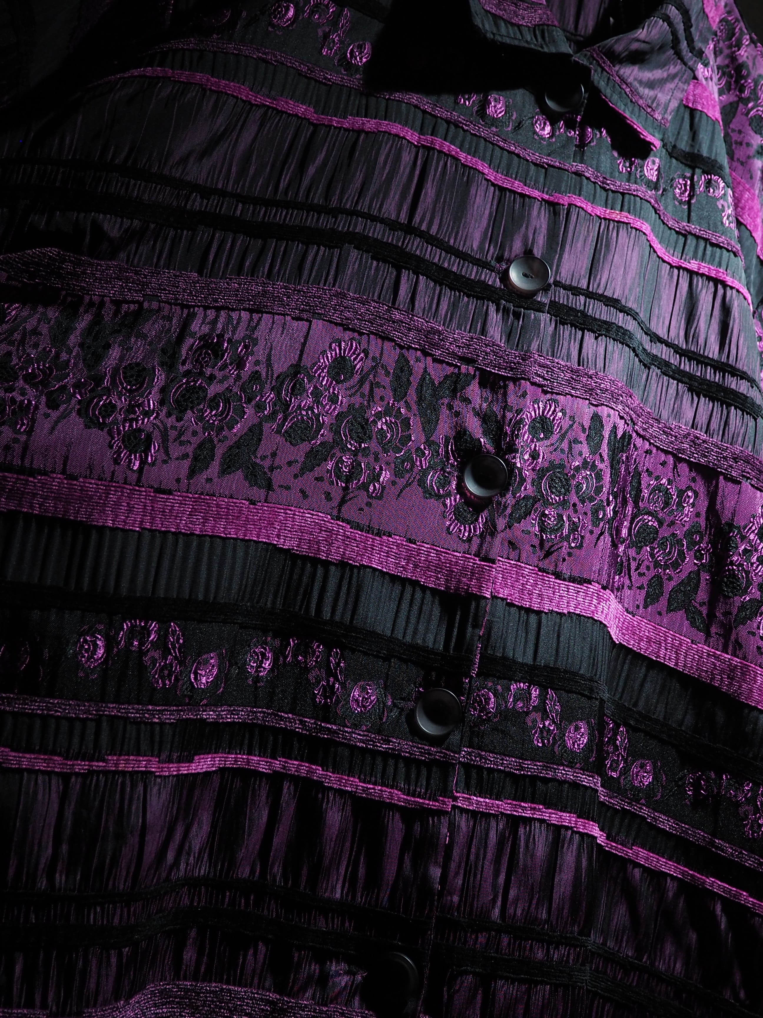 1990s Bewitching Dark purple velours × pleats Switching vintage loose jacket