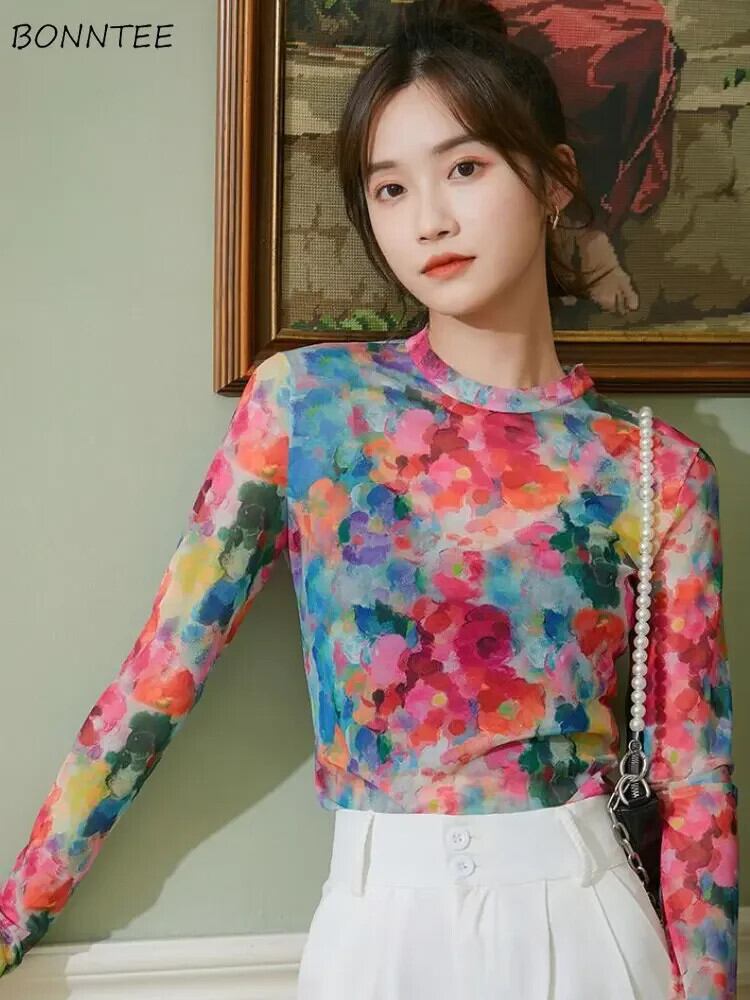 【新作】【送料無料】 タイダイ Tシャツ女性スリム夏日焼け止め韓国スタイル長袖ファッションオル女性の人格クラシックオールマッチ薄型 0282341883465