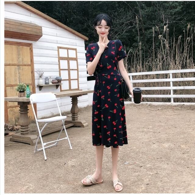 レトロ柄 ワンピース ワンピース シフォンワンピース 膝丈 レディース