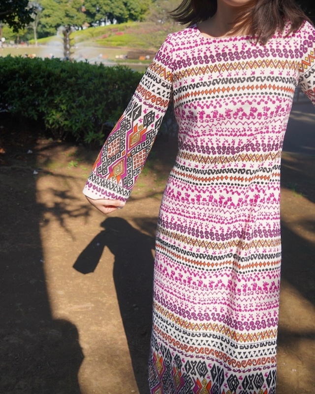 square neck print long dress