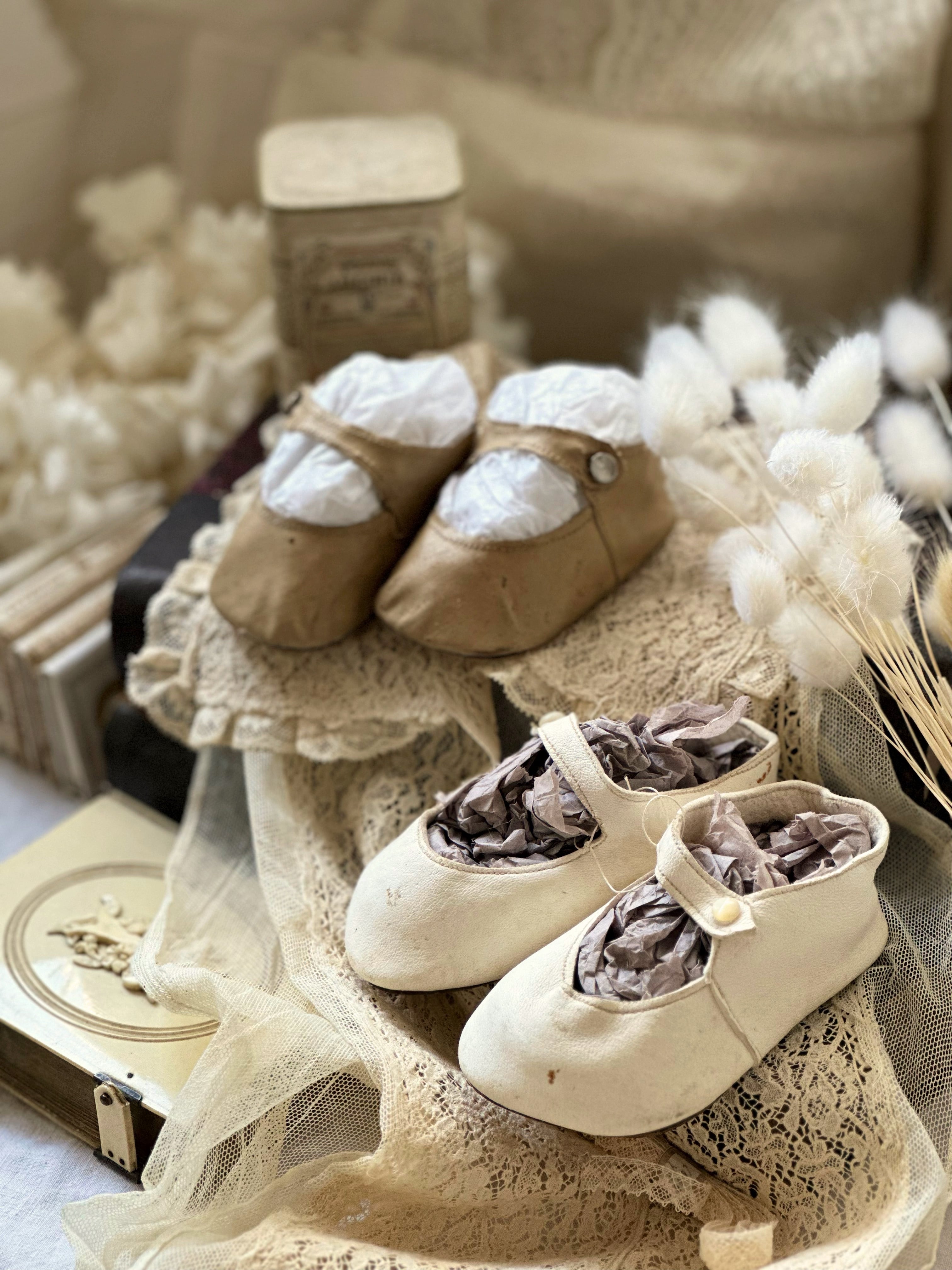 フランスアンティーク ベビーシューズ レザー 皮革 ホワイト