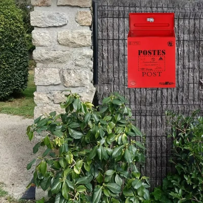 ポスト レッド 壁掛け式 アメリカン カントリー調 ロック付き 赤