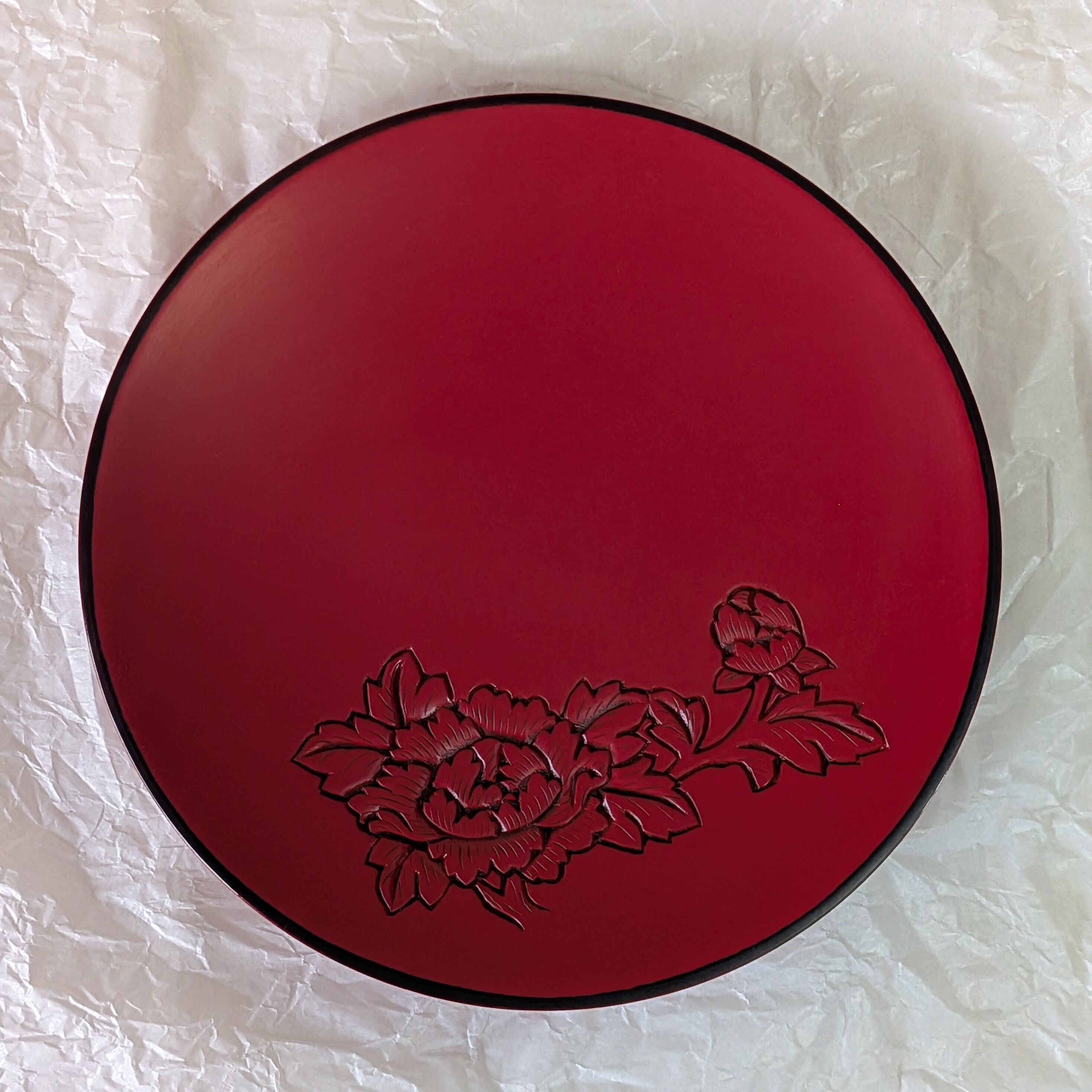 中古】村上木彫堆朱 菓子鉢（朝顔形）堆朱 蘭文様 K006 20.5cm | み喜森