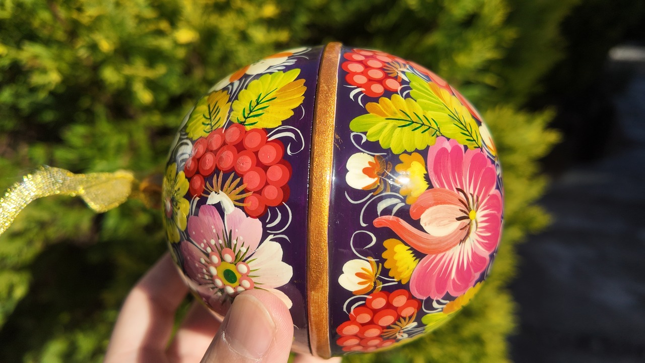 ペトリキウカ塗りの木製クリスマスオーナメント（人間国宝ホメンコ作）ダークブルー - 11