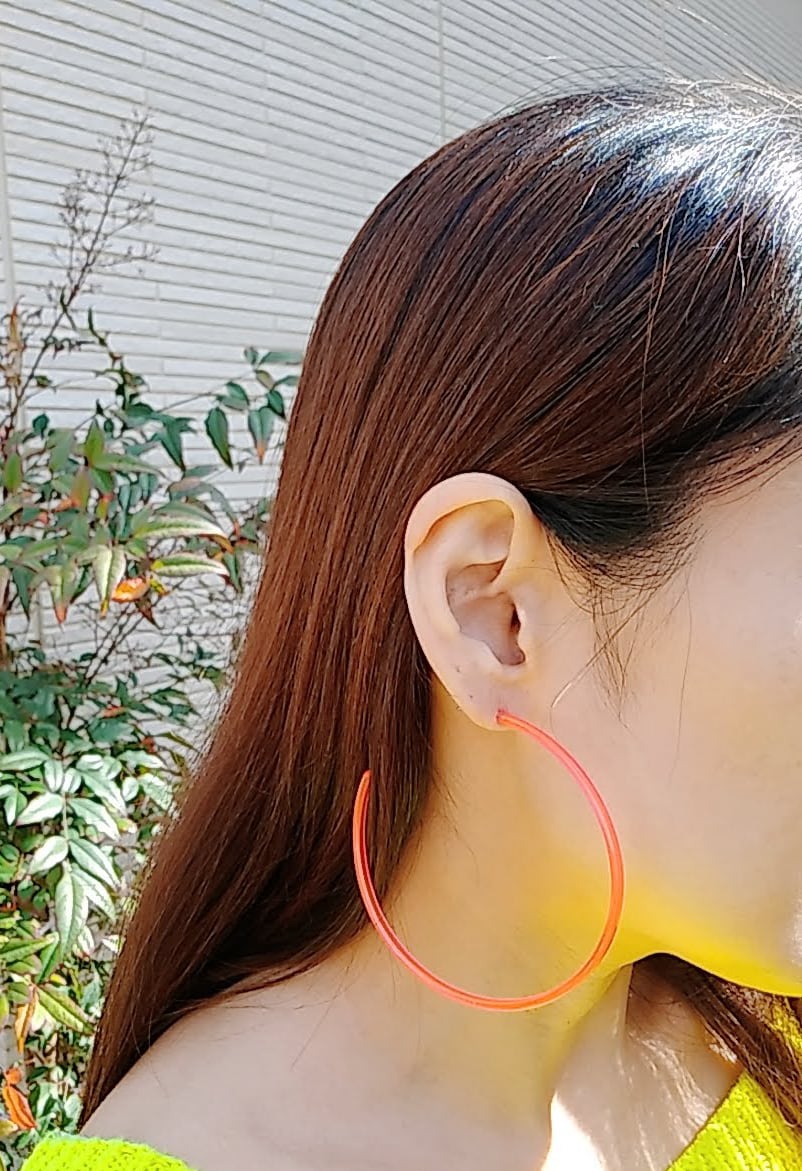 クリアフープピアス-L ピンク 蛍光 ネオンカラー ダンス クラブ イベント フェス 目立つ カラフル 軽い