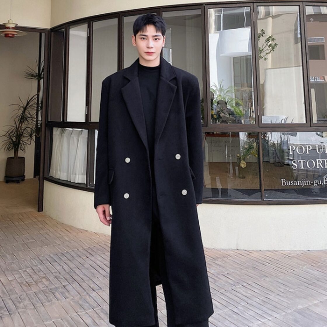 予約販売】コート ロング丈 メンズ ブラック 黒 ピンク シンプル 男前 