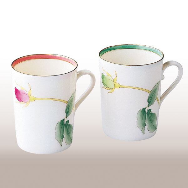 香蘭社 ブライトローズ ペアマグカップ 華やかな一輪の薔薇のデザイン