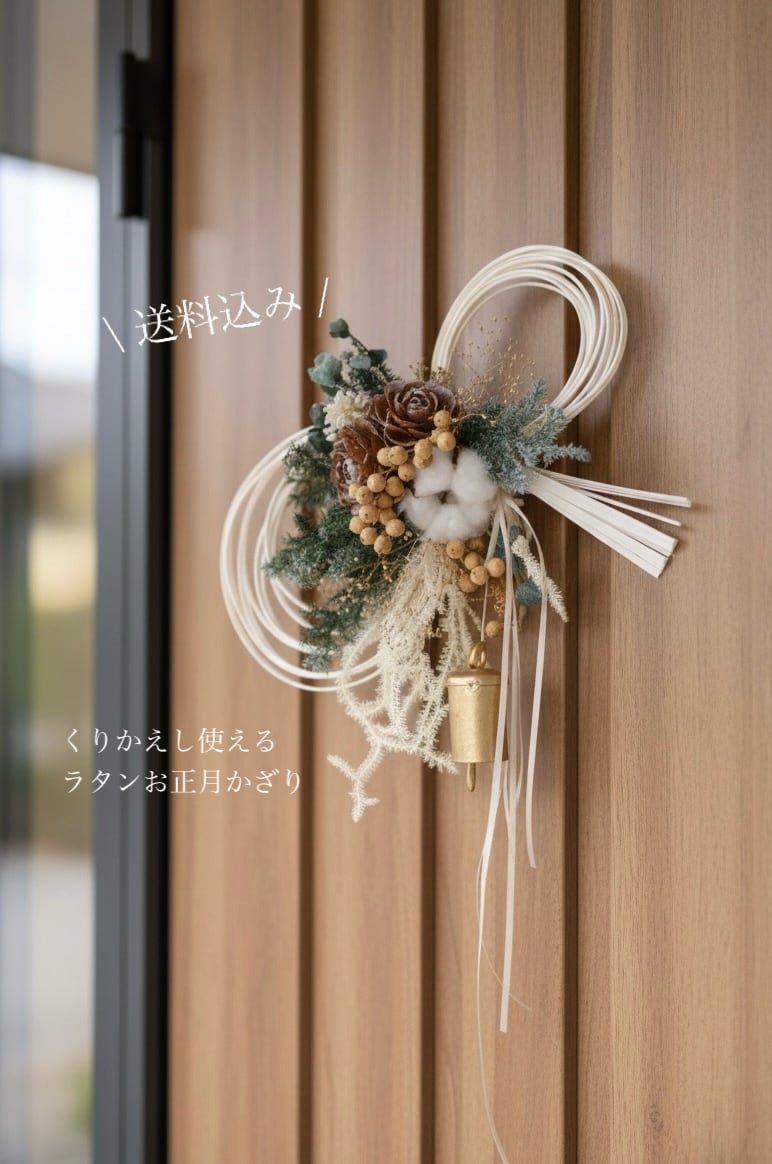 【送料無料】クリスマス前〜お正月まで繰り返し使えるしめ縄飾り/ お正月飾り/しめ縄リース
