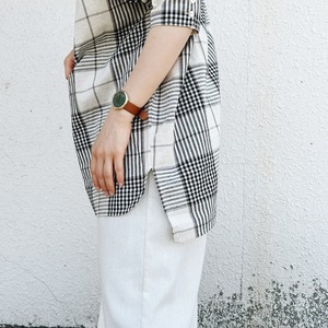 Cotton linen check switch blouse