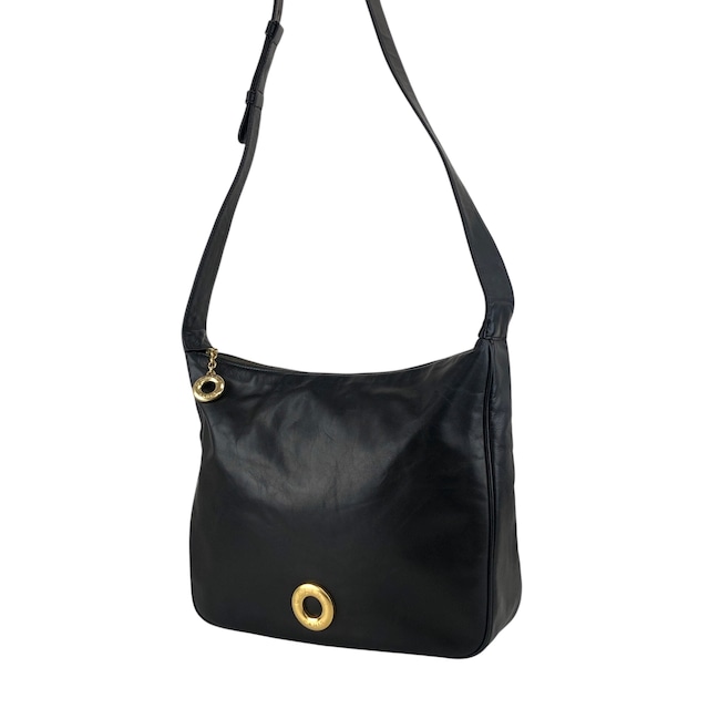CELINE セリーヌ ショルダーバッグ ブラック ロゴサークル レザー vintage ヴィンテージ オールド mkxe53