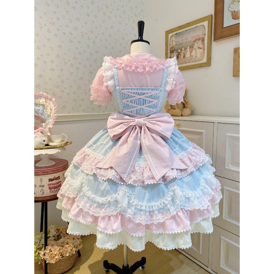 ロリータファッション 【はじめてでも安心】多段フリル×リボン装飾 甘