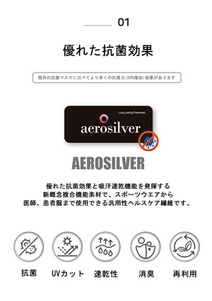 エアロシルバー aerosilver 洗える抗菌防臭ストレッチマスク(FM-001)全5色