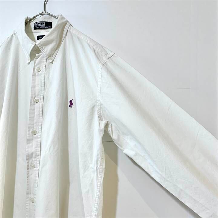 90s  ポロラルフローレン BDシャツ 白シャツ 刺繍 ゆるダボ XL