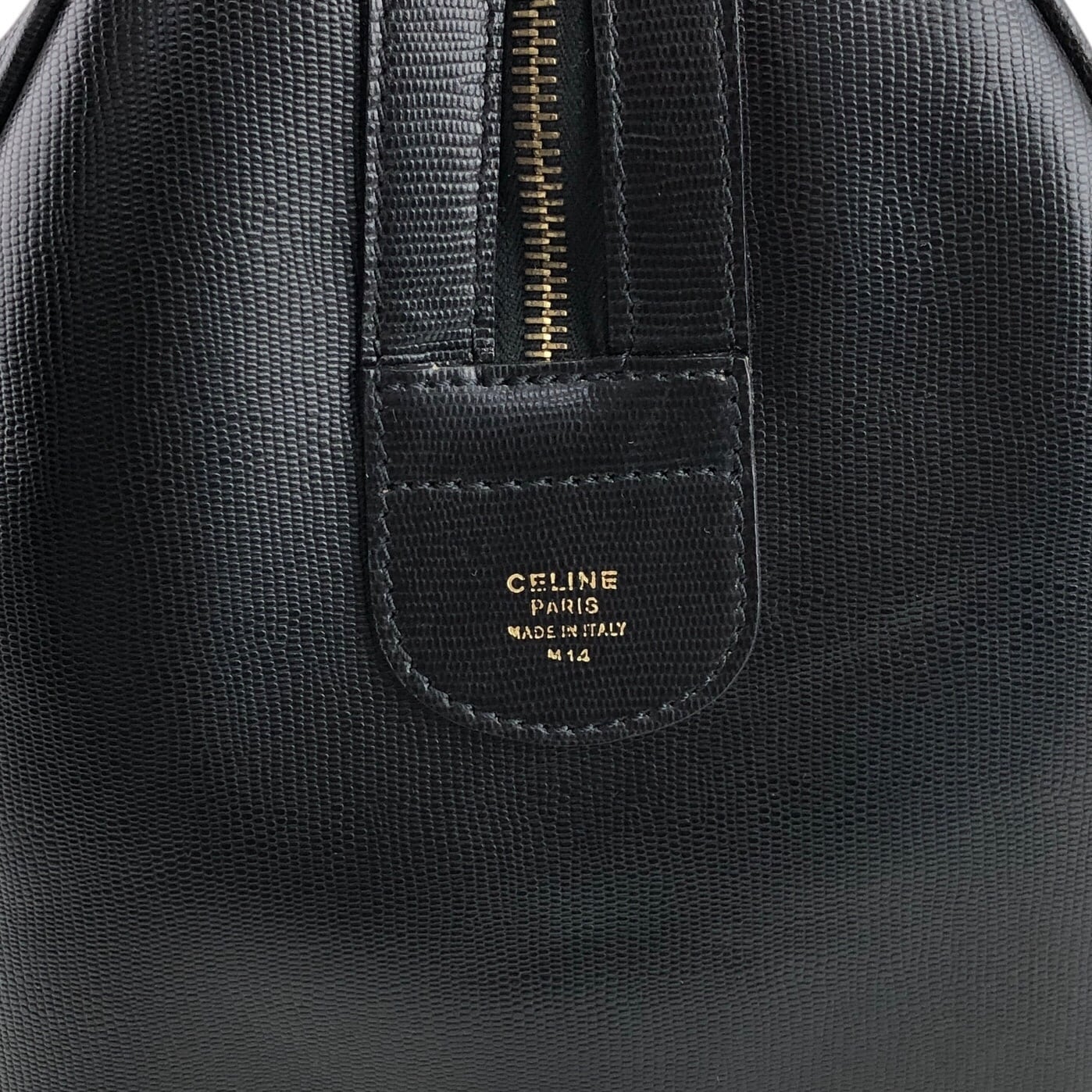 CELINE セリーヌ ハンドバッグ ブラック ロゴ型押し レザー ボストン