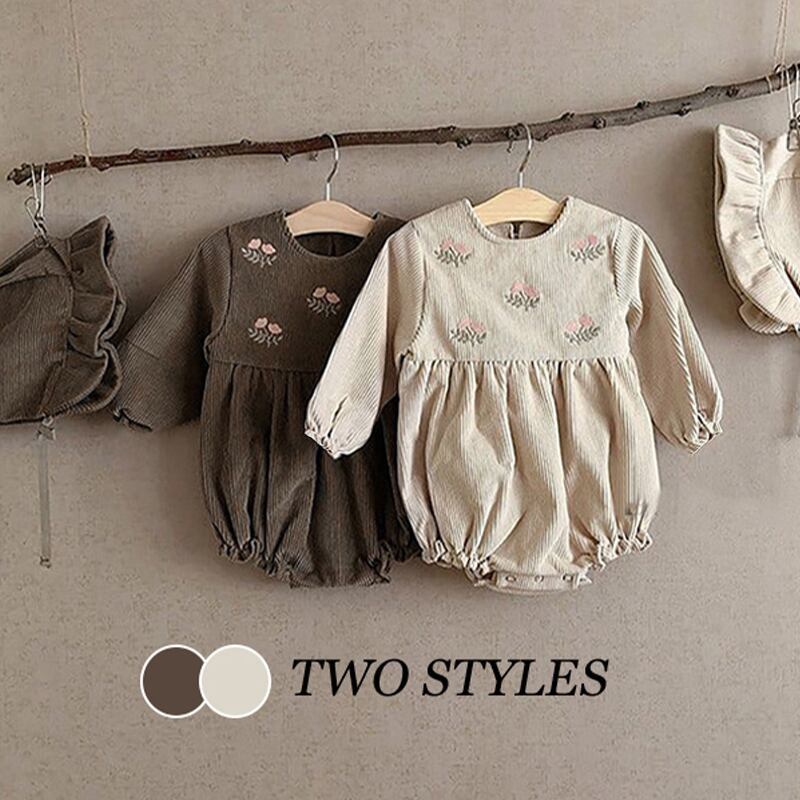 【BABY&KID】帽子付き 花柄長袖ロンパース 全2色