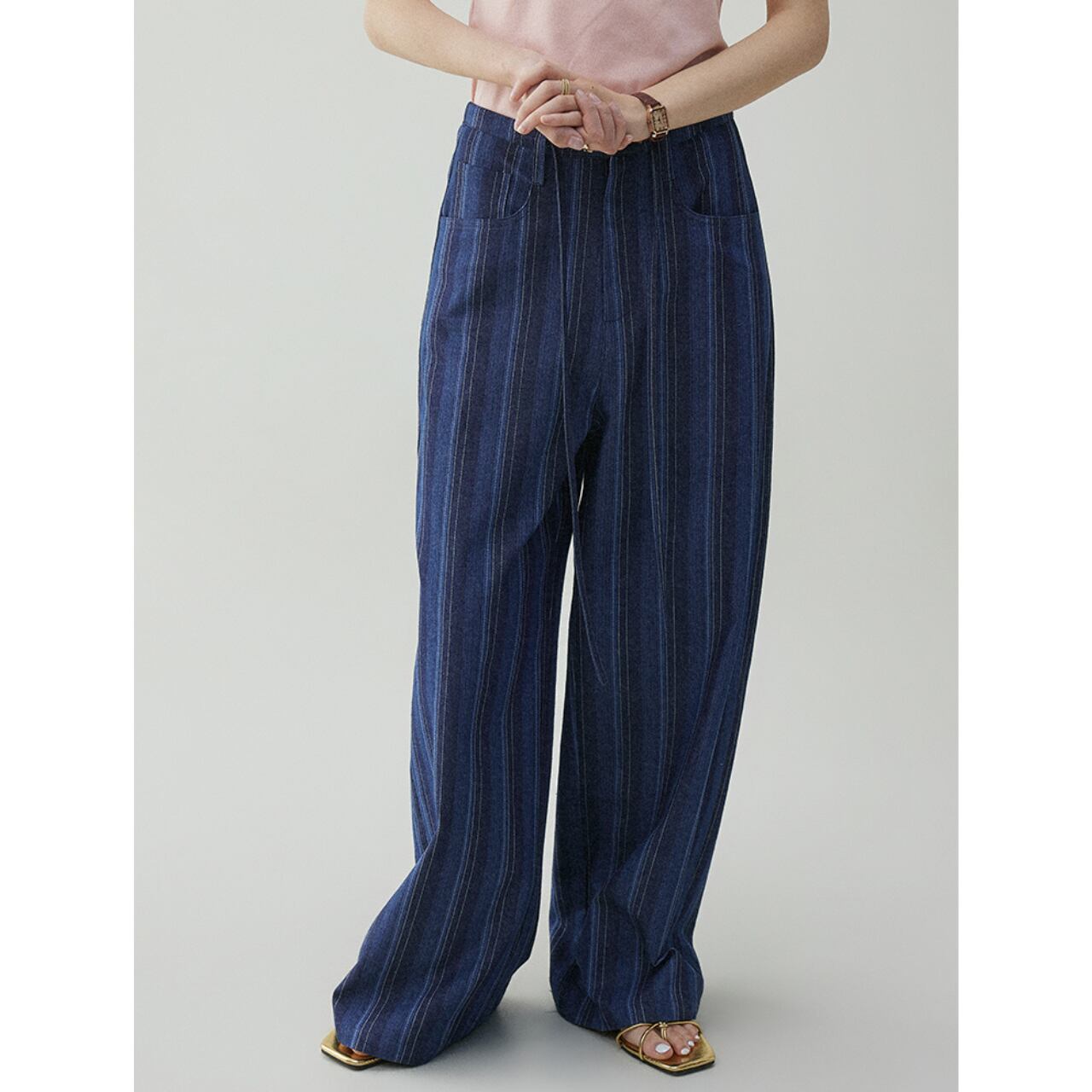 ストライプワイドパンツ a0475