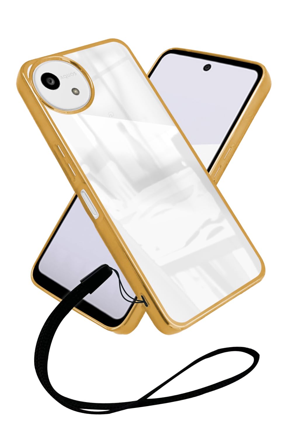 シズカウィル AQUOS wish5 クリアケース SH-52F ケース カバー サイドメッキ加工 アクオス ウィッシュ5 クリア ケース 1個入り ゴールド×クリア