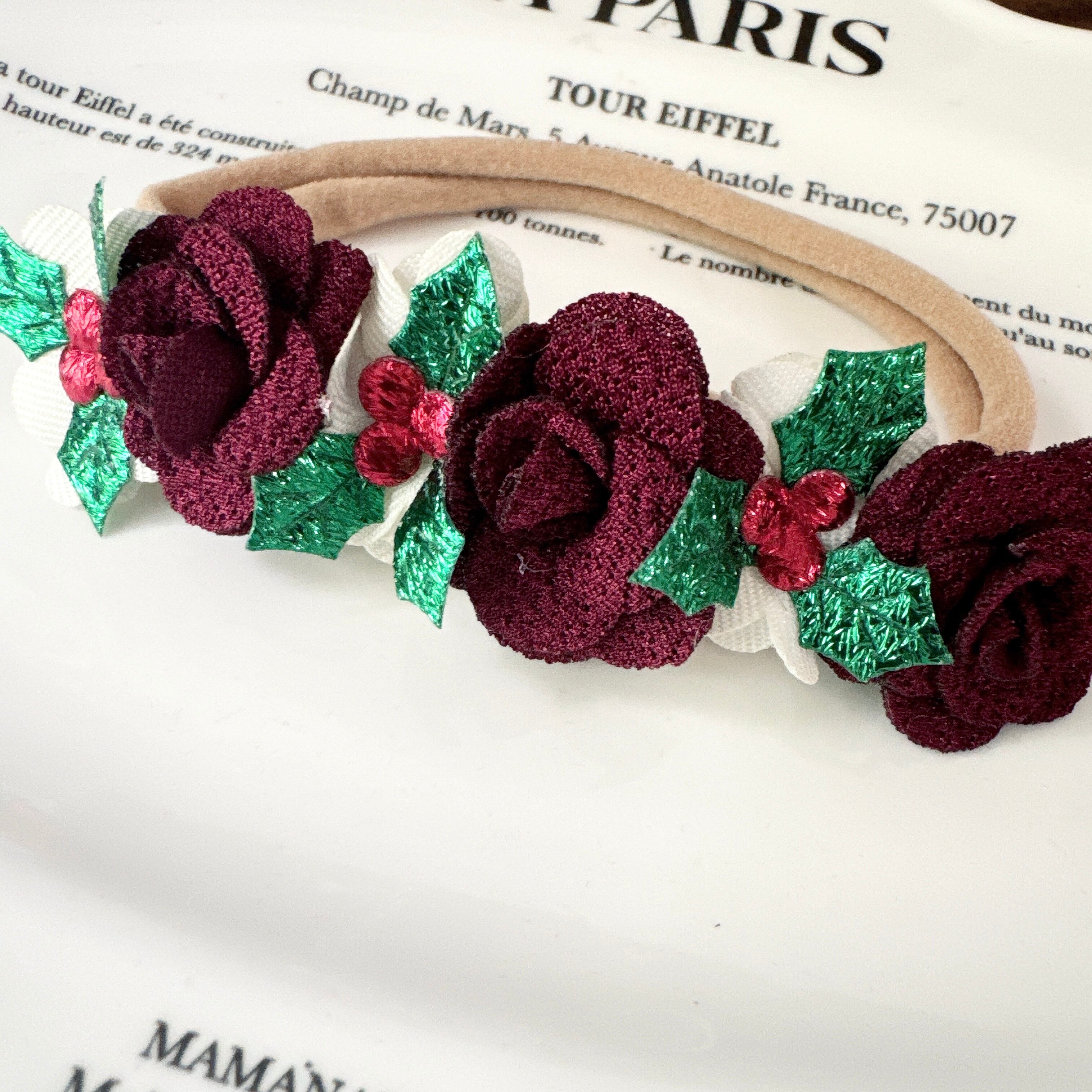 クリスマス*お花とひいらぎヘアバンド