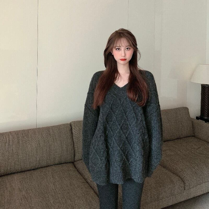 セーター レディースウィンタールーズスタンダードニットスタイルダークグレートップス レトロ 冬物 ブラックストロベリース31121429538