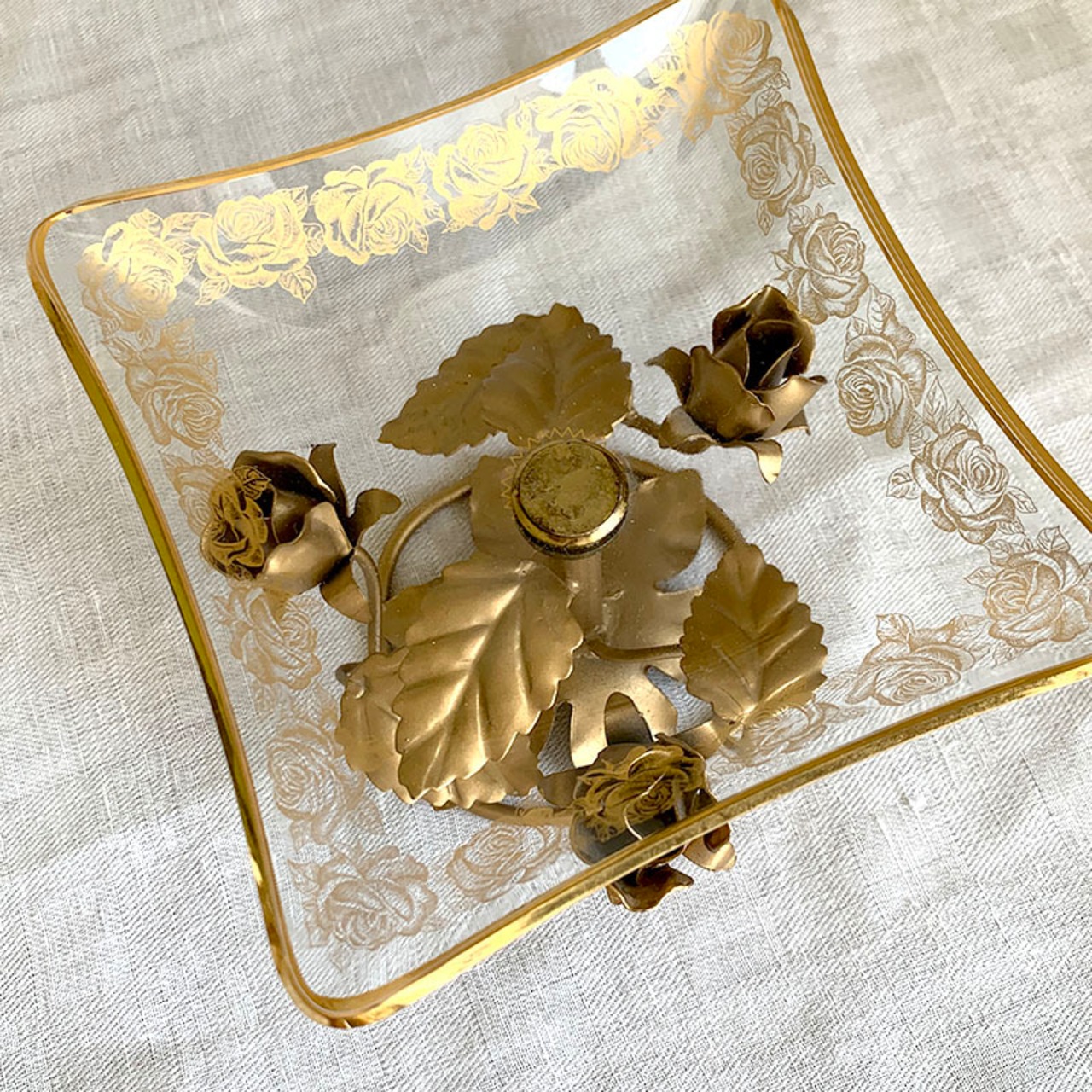 コンポティエ　脚付トレー　バラのお皿 小物入れ　コンポート　キャンドルスタンドにも 17otb7
