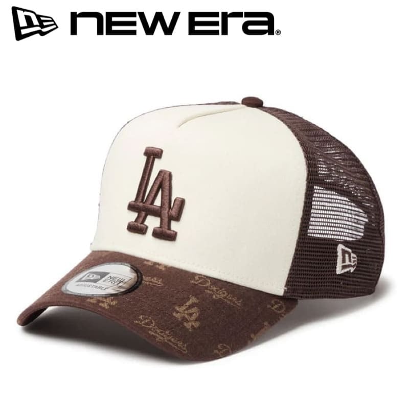 【ニューエラ×ドジャース】立体3D刺繍 LAロゴ キャップ茶ブラウン×白ホワイト NEWERA ニューエラ 正規品 ロサンゼルス ドジャース LA メッシュ