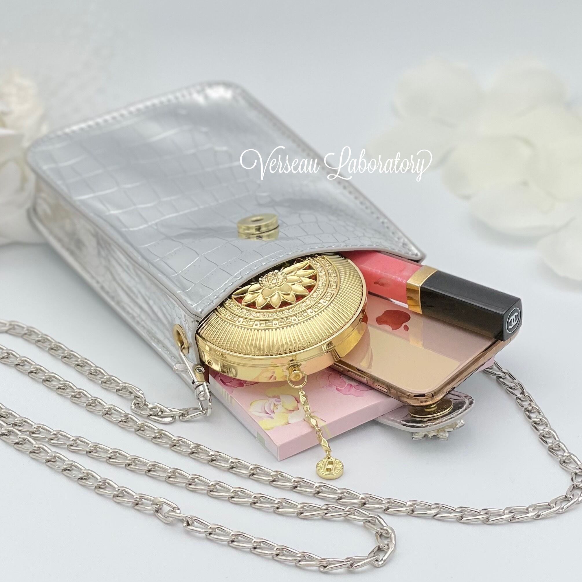 H54 【セール】 手ぶら女子ポシェット メタルシルバー キラキラスノー