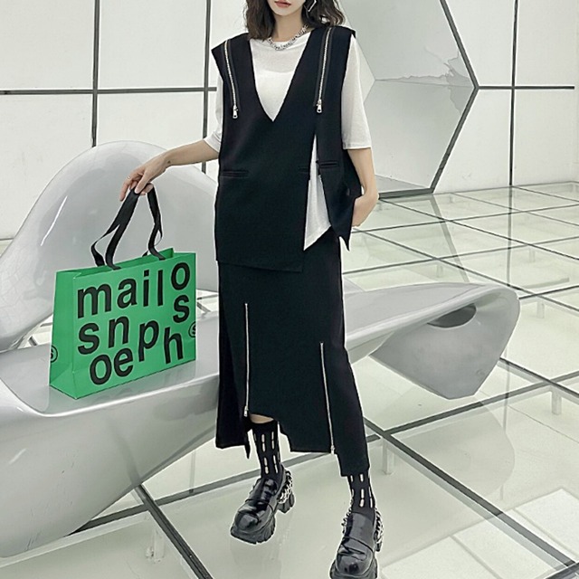 Double zipper slit vest C0180