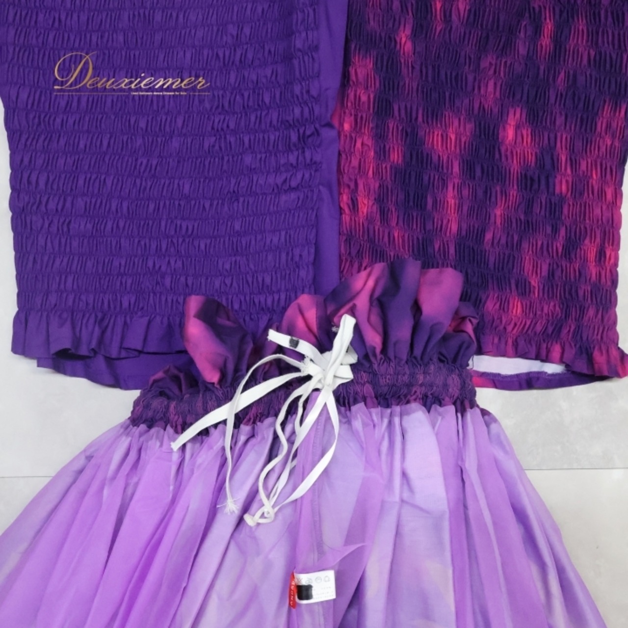 フラダンス 衣装 ツーピース セットアップ 上下セット アロハスタンダード パープル系 ALOHA STANDARDS 3点セット 日本製 チューブトップ パニエ ボリューム グラデーション かわいい 華やか 鮮やか 紫 ハワイアン アロハ ハワイアンプリント フラ