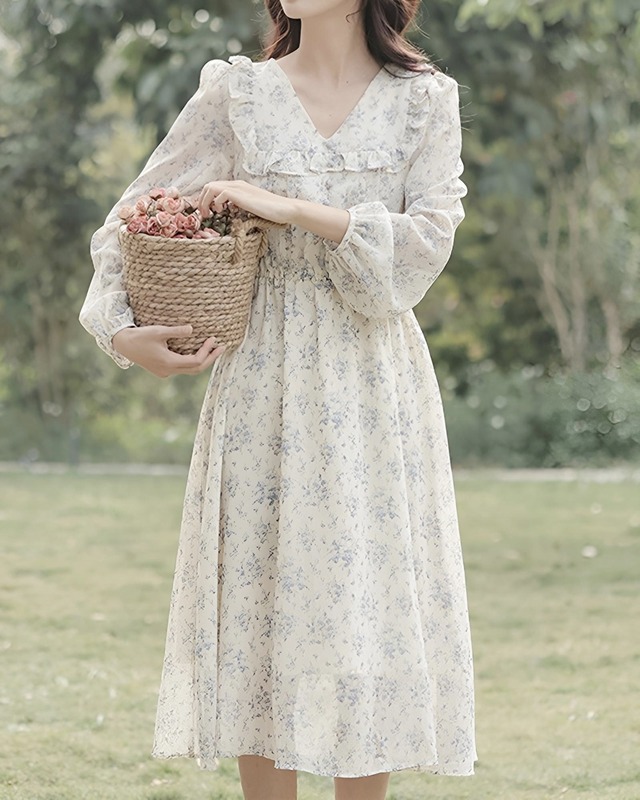 フリルフローラルシフォンワンピース　24WP09035