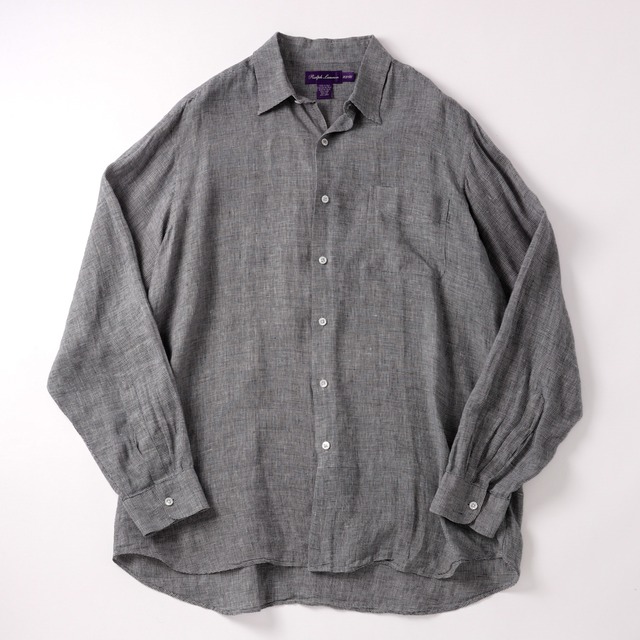 【定価10万】Ralph Lauren Purple Label special linen shirt made in Italy  mint condition ／ ラルフローレン パープルレーベル スペシャル リネン シャツ グレー イタリア製 サイズXL 長袖 ビッグサイズ