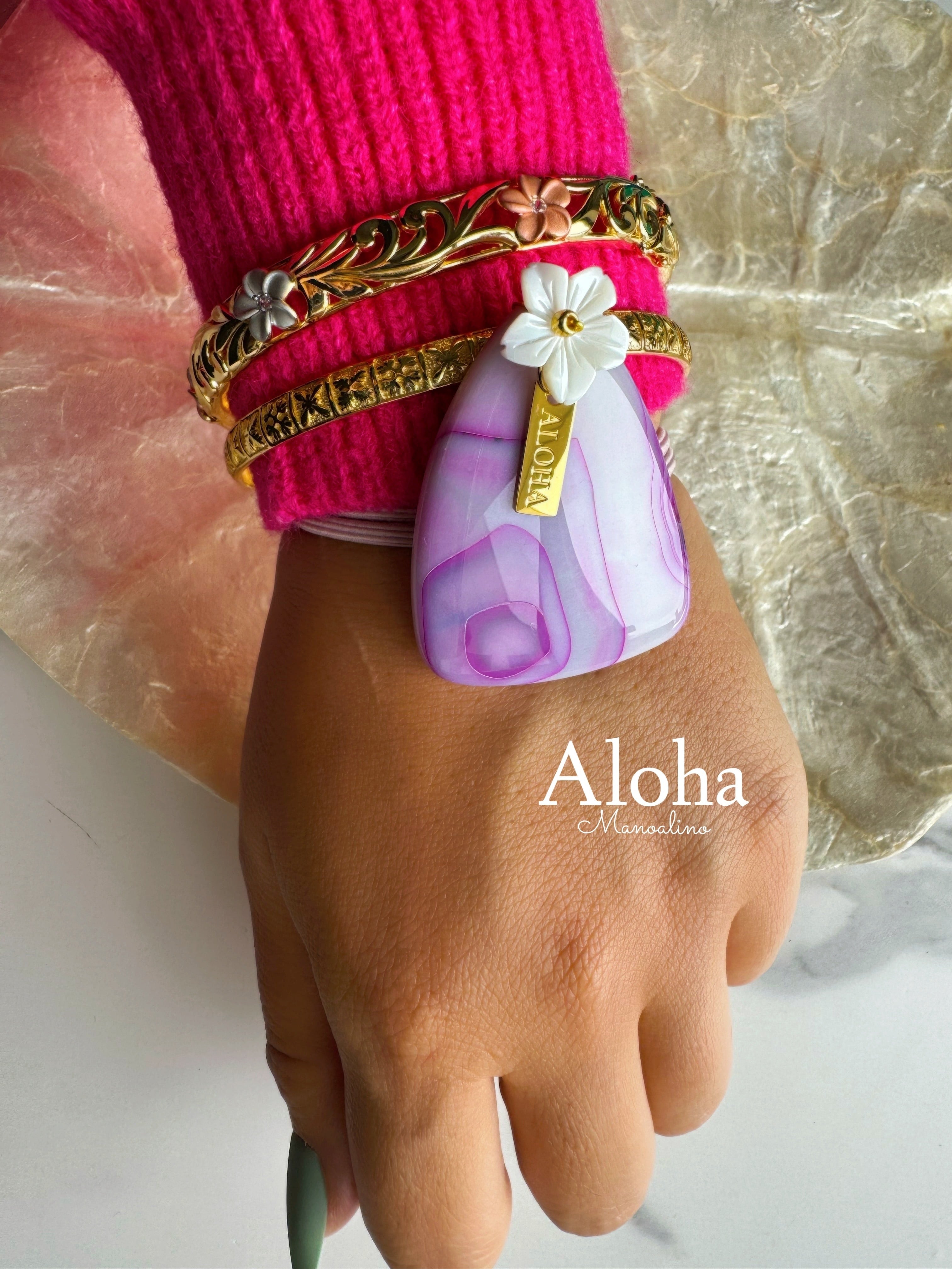 Pink agate×Plumeria hair accessory(ピンクアゲート瑪瑙天然石