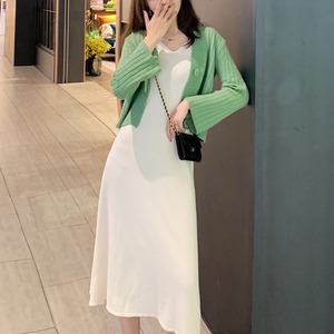 セットアップ ワンピース カーディガン レディース 2点セット 膝丈 ノースリーブワンピ Vネック 上下セット ショート丈カーディガン きれいめ 上品 カジュアル 長袖 韓国 大きいサイズ 通勤 通学