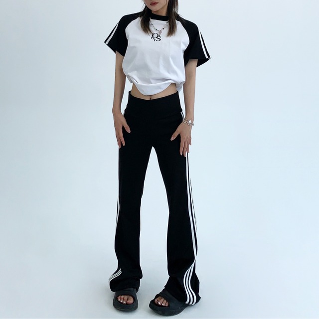 high waist side line slim flare pants　ハイウエストサイドラインスリムフレアパンツ　J0643